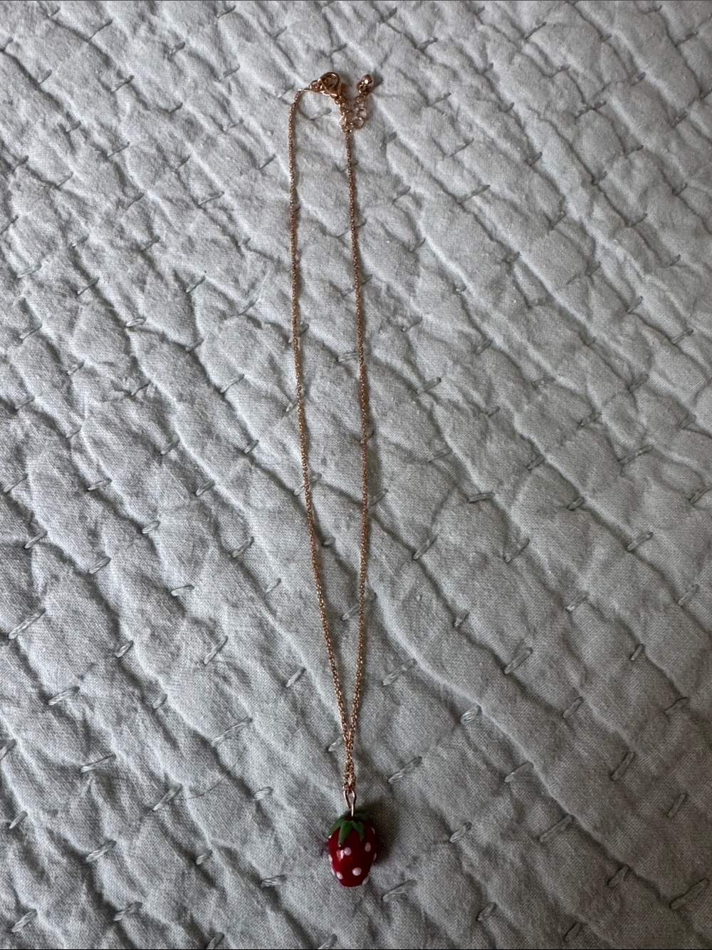 Cute Red Strawberry Charm Necklace on Gold Chain